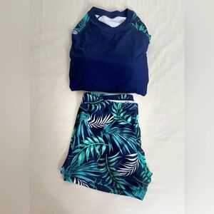 Daci Classic Fashion  Two Piece Long Sleeve Swim Top Size XL Built In Bra